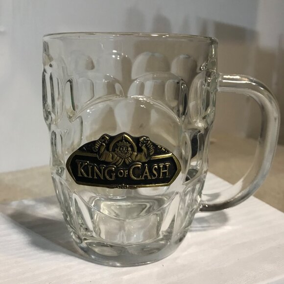 King Of Cash Glass Beer Mug With Handle - 5" Tall 3.75" Diameter - Picture 10 of 10